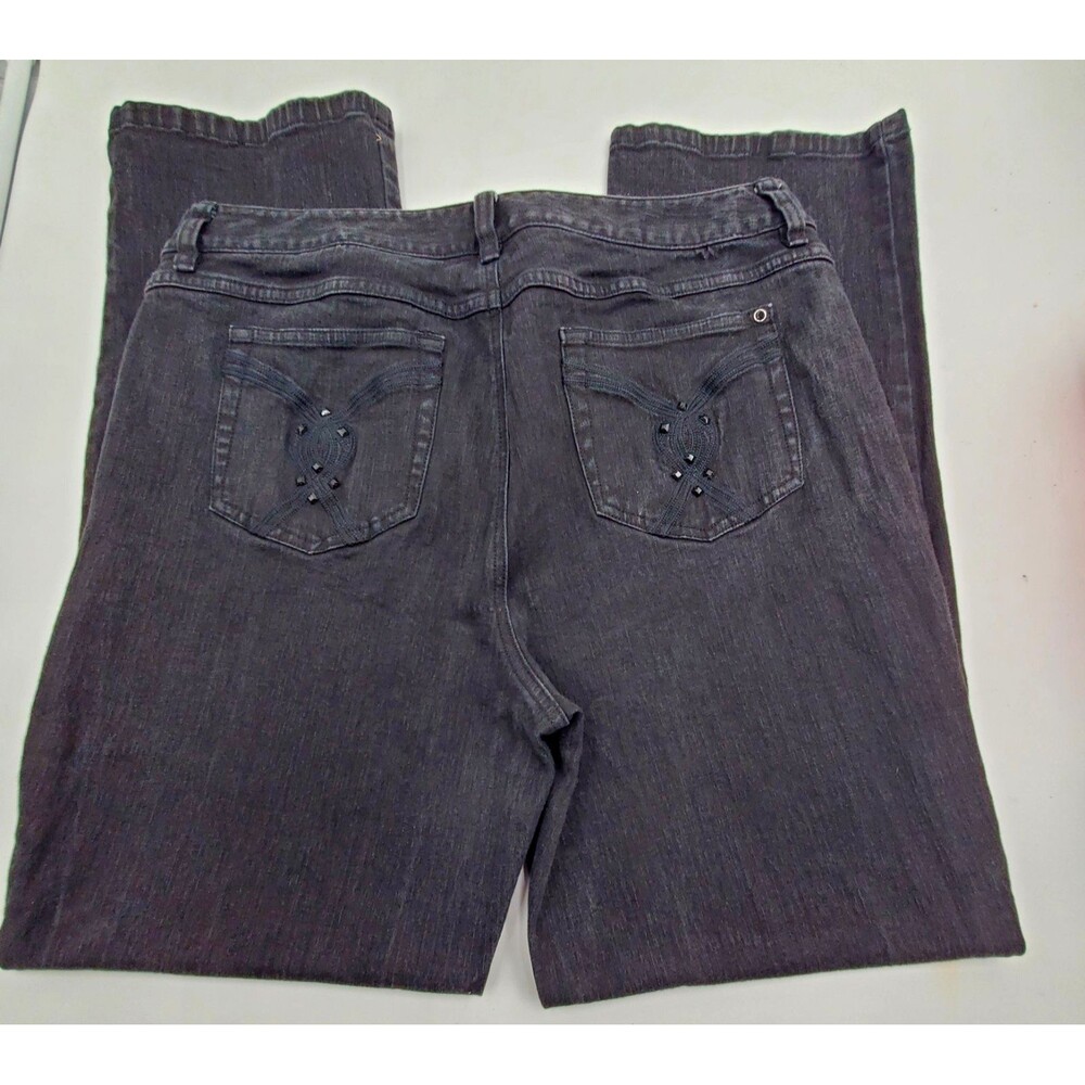 Style & Co Jeans Womens 14 Petite Black Midrise Straight Leg Embellished Pockets